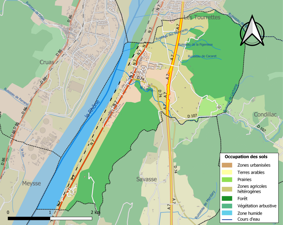 Carte des infrastructures et de l'occupation des sols de la commune
